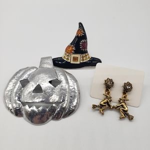 Pumpkin Pin, Witch hat pin, Witch earrings